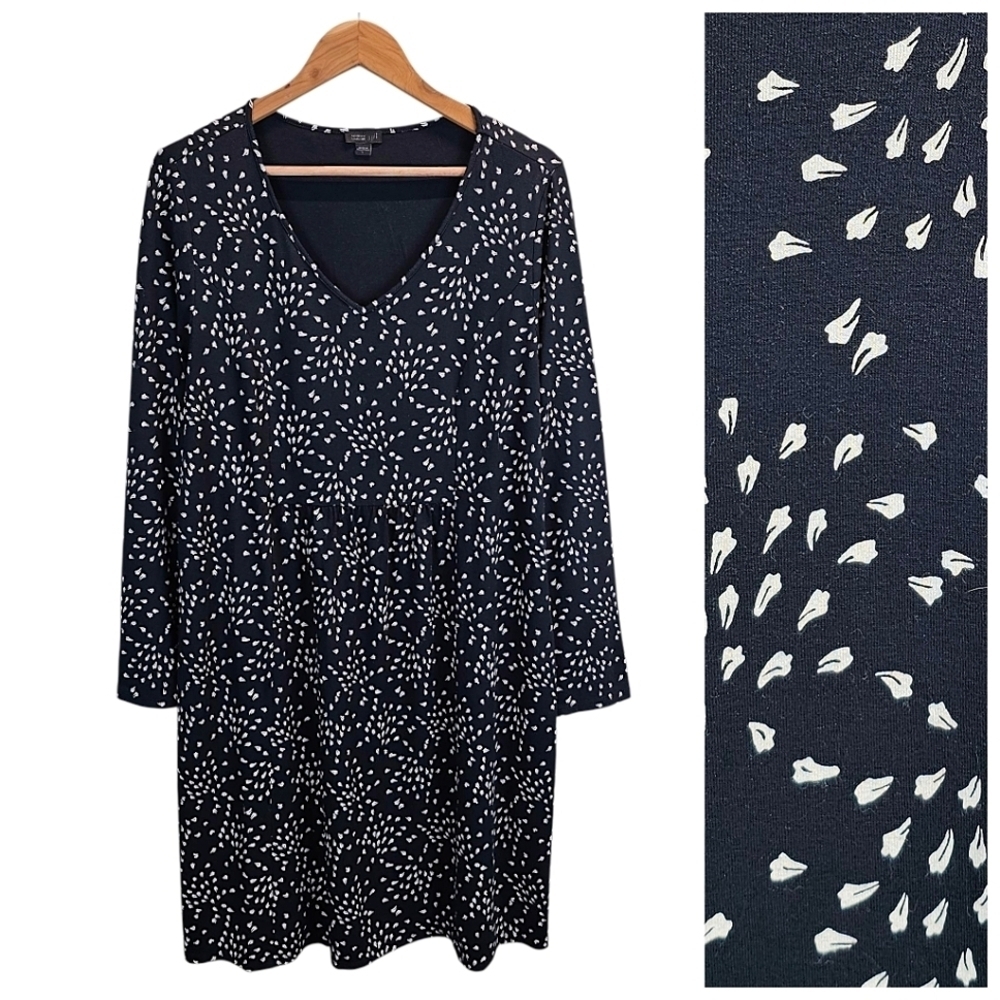 J. Jill Womens Wearever Collection Leaf Print Dress Large Navy Babydoll Casual